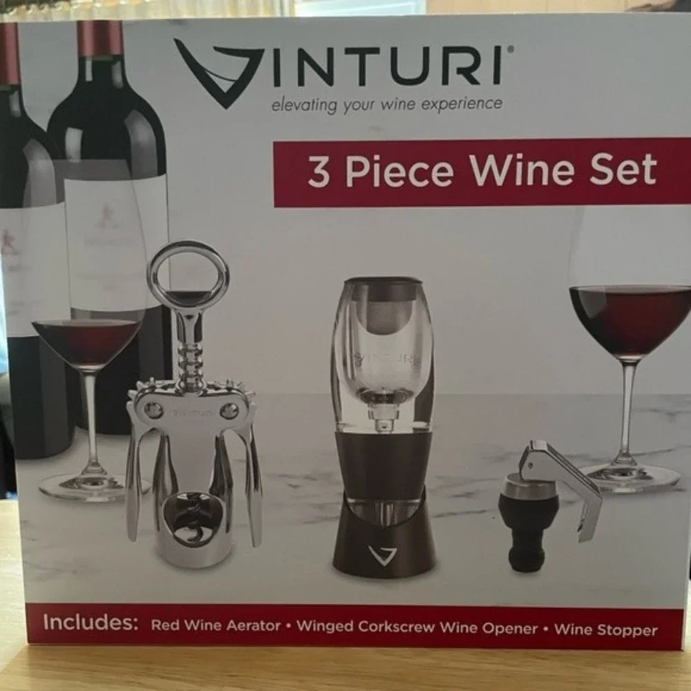 Vinturi Wine Tool Set Bundle Wine Aerator, Winged Wine Opener and Wine Stopper.